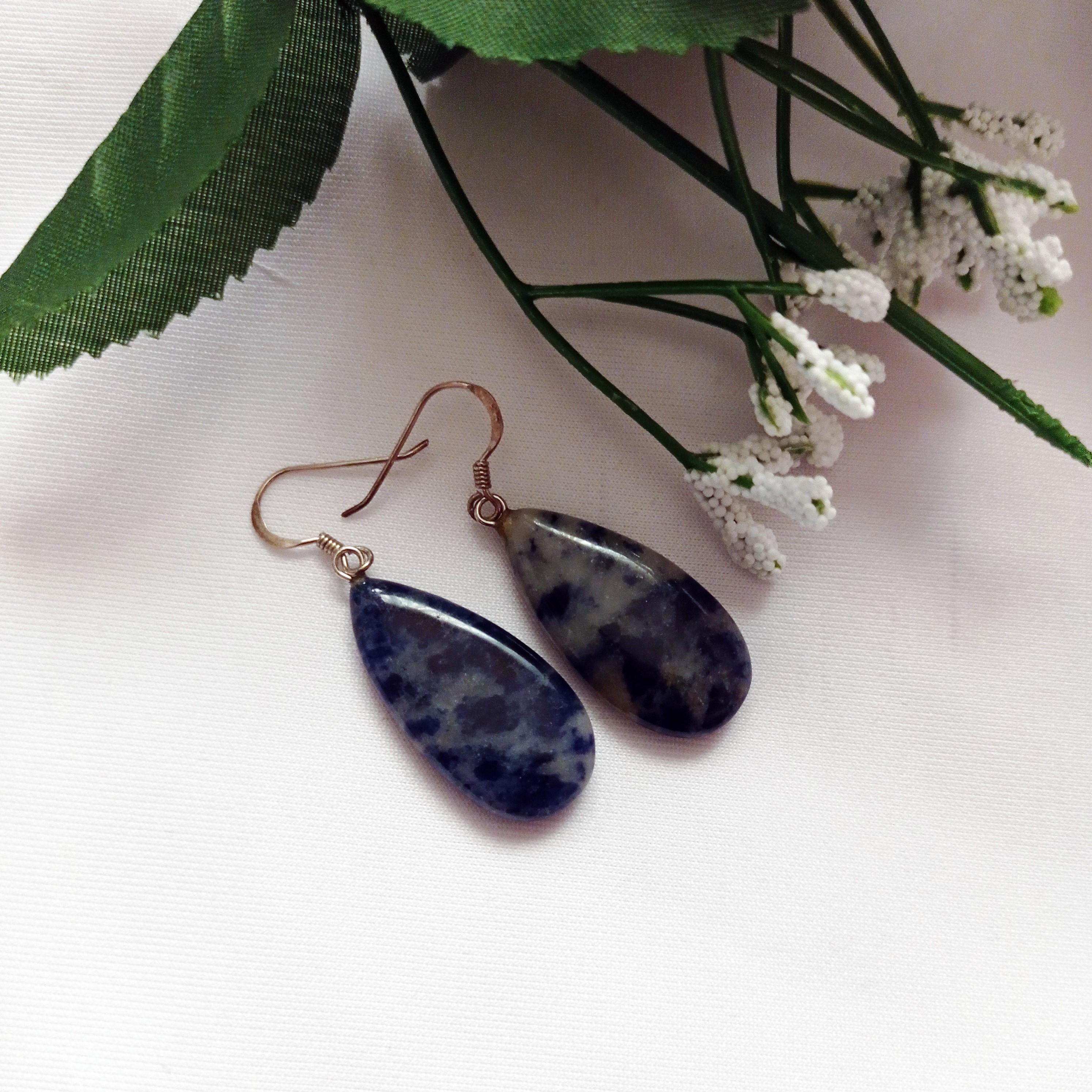 Sodalite Sterling Silver Drop Earrings For Sale 1