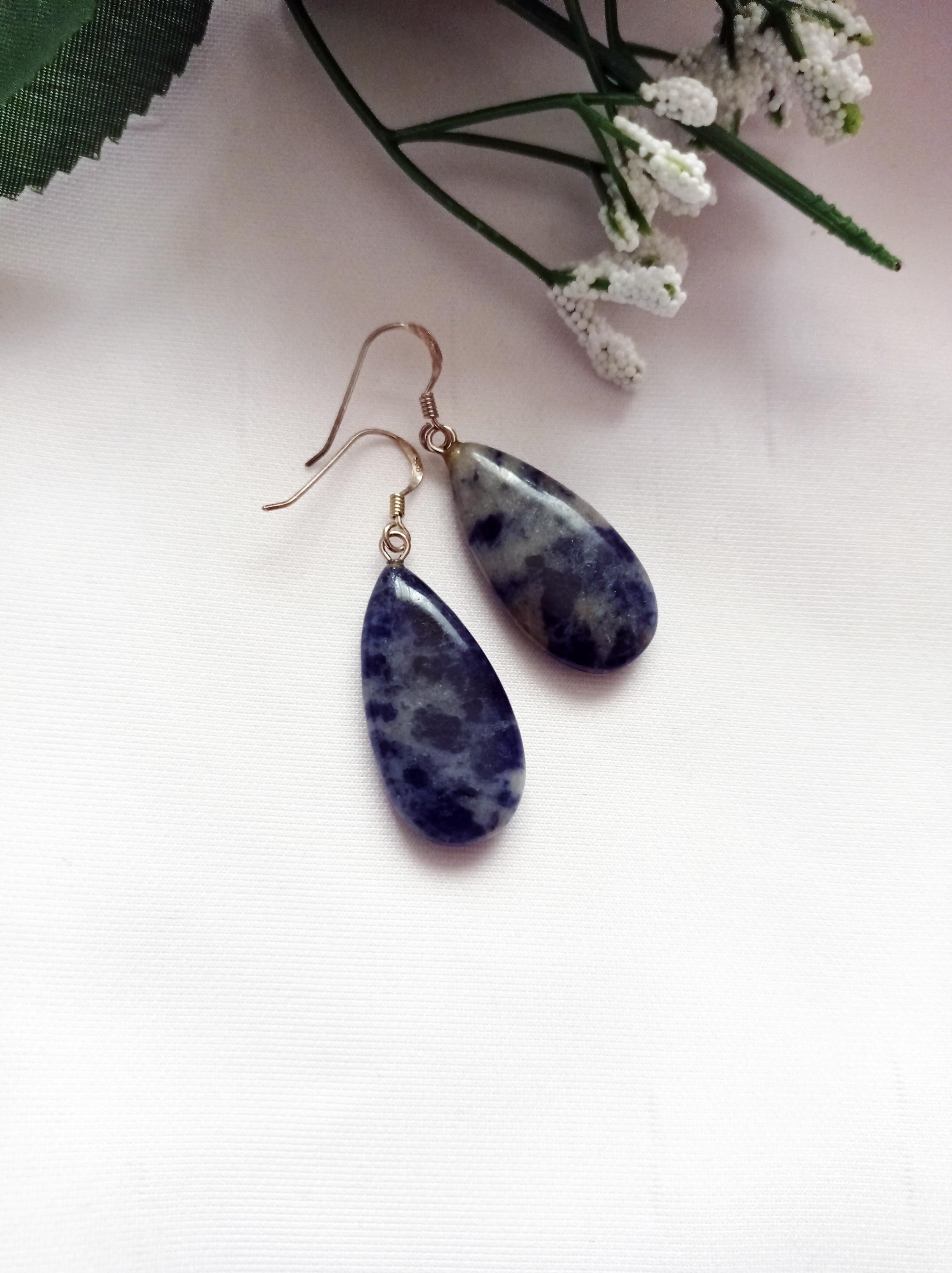 Sodalite Sterling Silver Drop Earrings For Sale 3