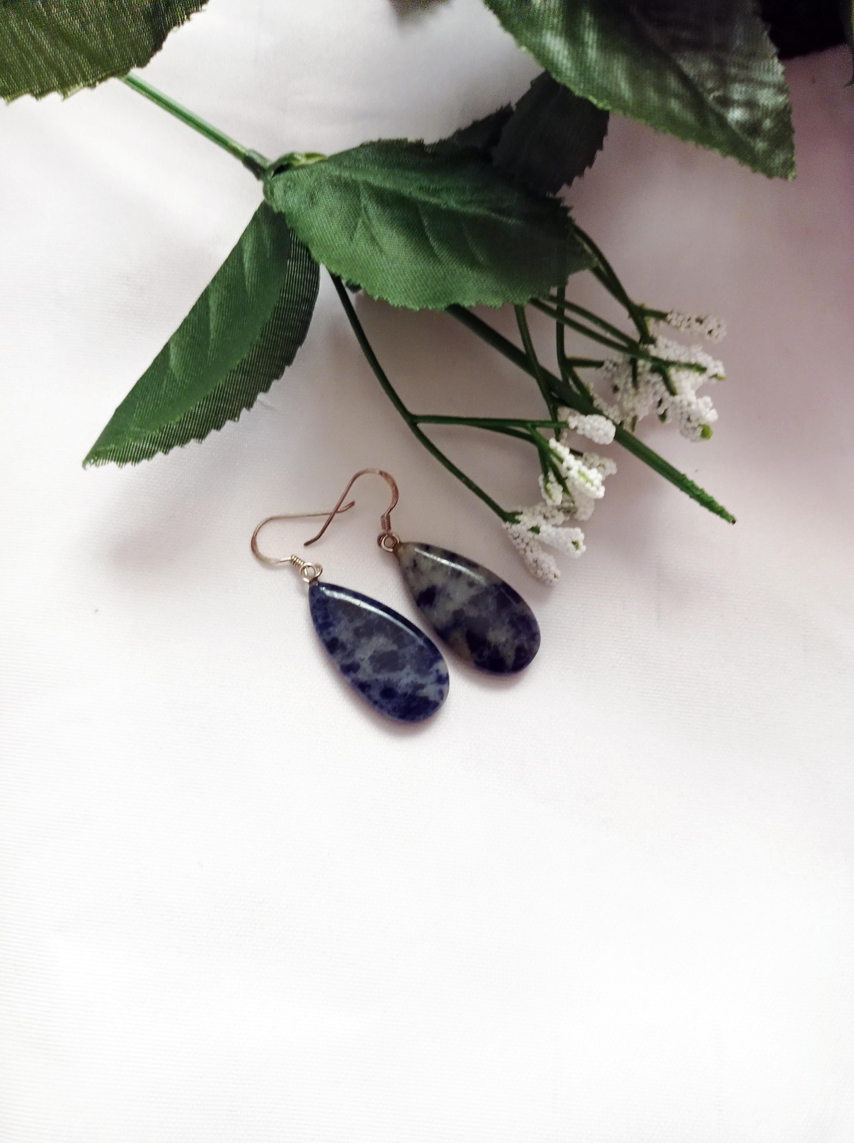 Sodalite Sterling Silver Drop Earrings For Sale 4