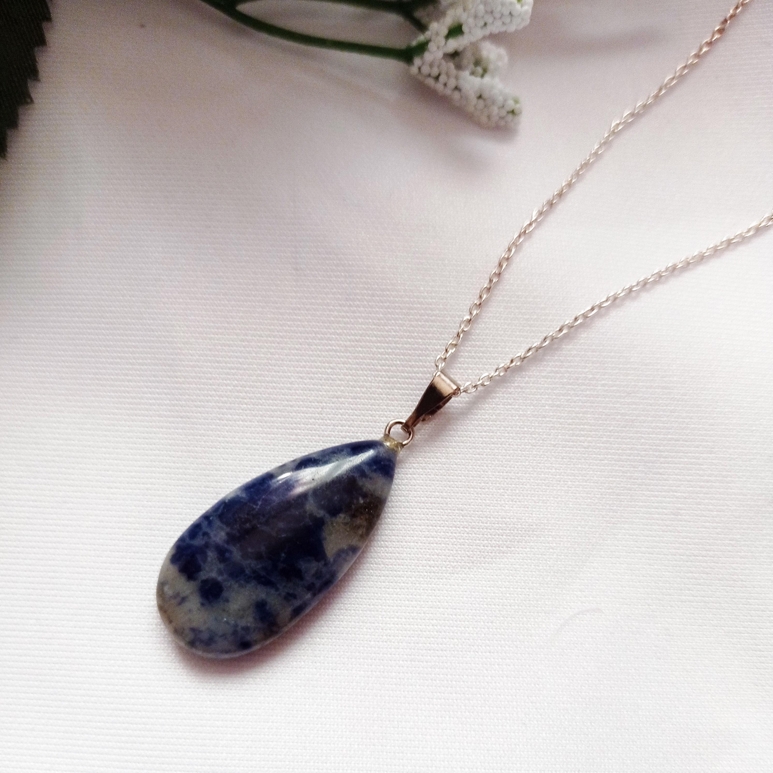 Sodalite Sterling Silver Necklace For Sale 4
