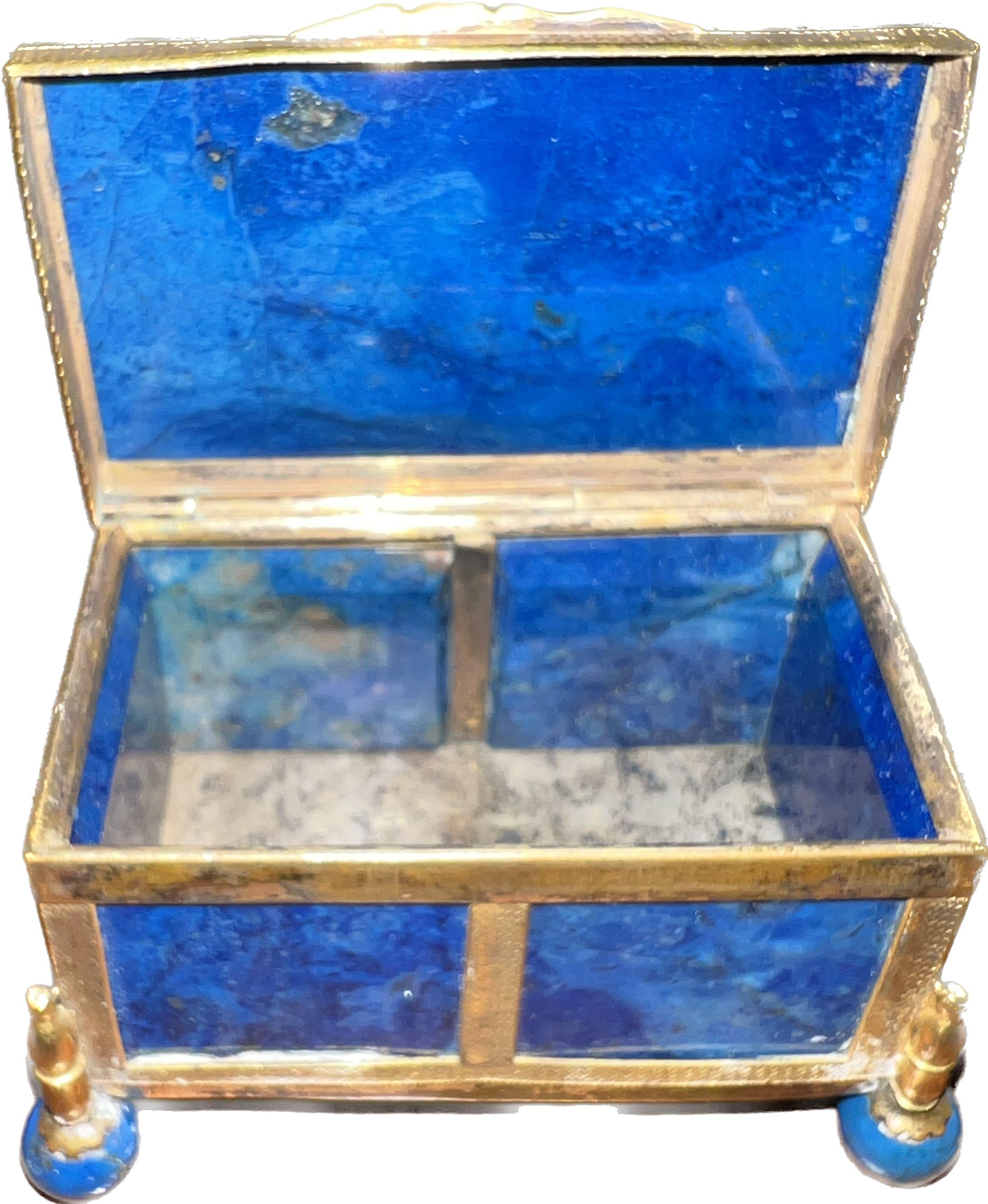 Hand-Carved Sodalite W/Gold Trim 1880s Trinket Box