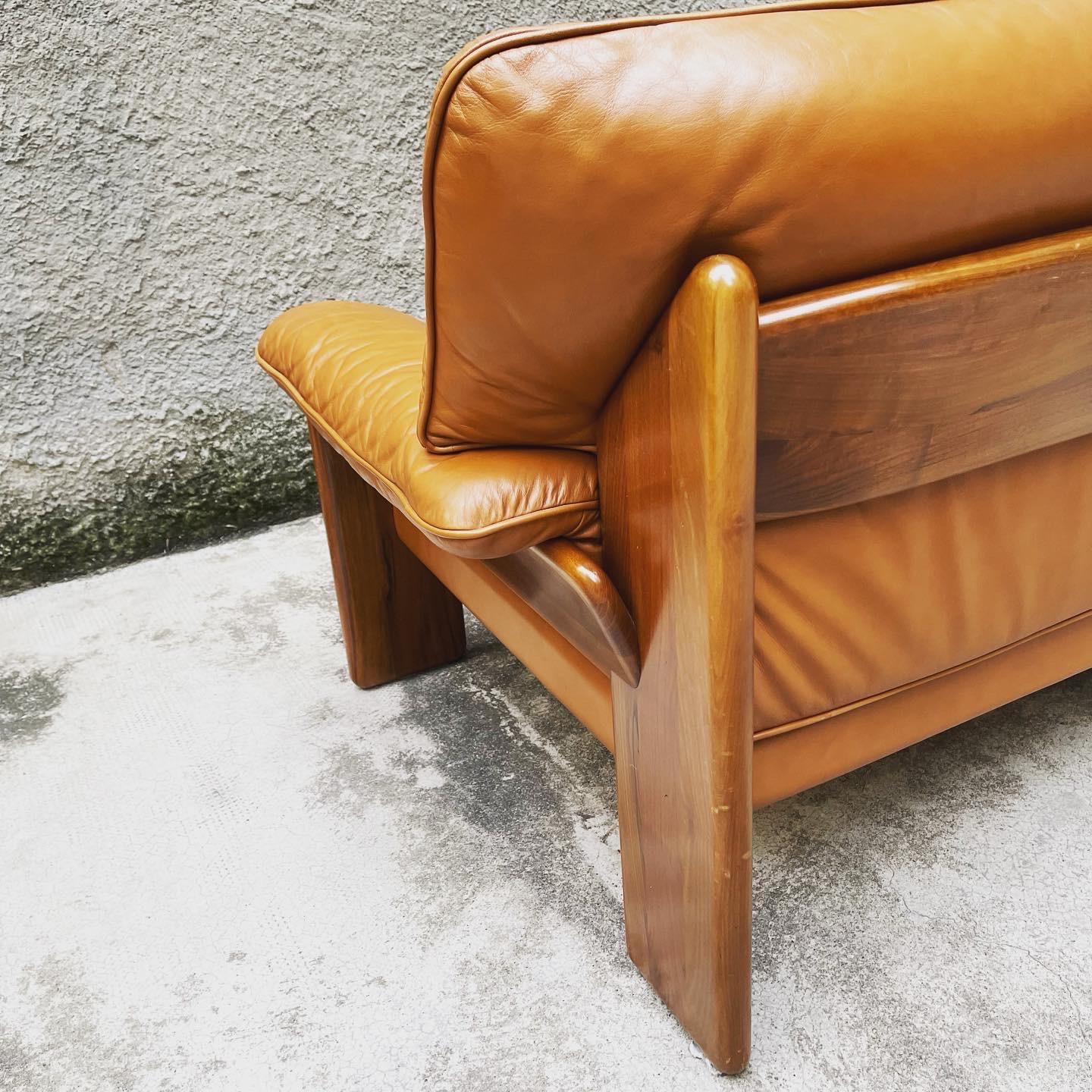 Leather Sofa and Armchair by Mario Marenco for Mobil Girgi, 1970s, Set of 2 For Sale