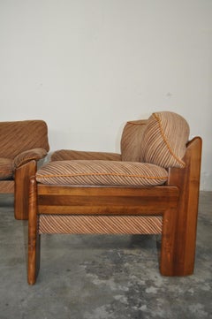 Sofa and Armchairs in Walnut Wood by Mobil Girgi, 1970s