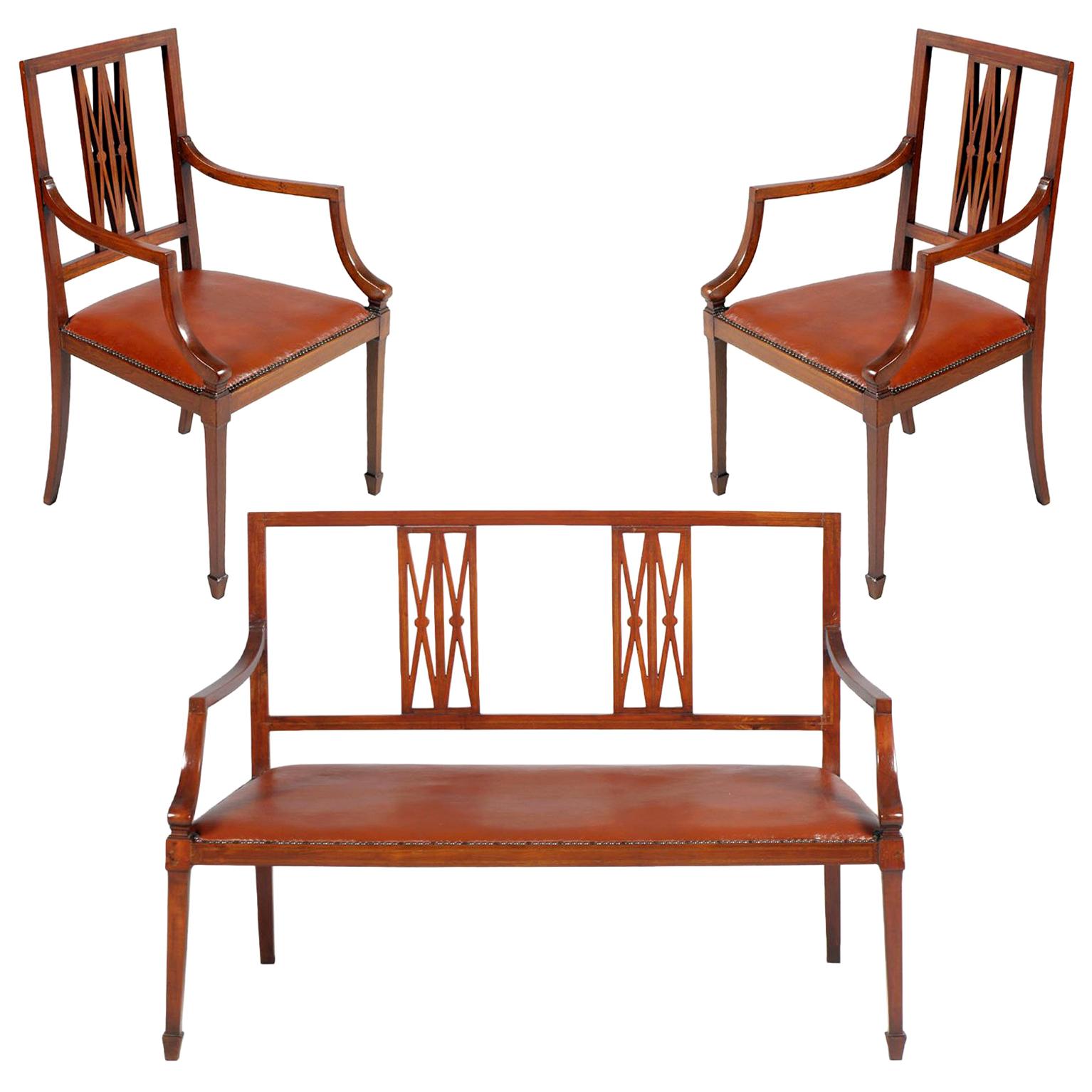 Sofa und Sessel mit dem Label Jakob & Joseph Kohn Wien, Josef Hoffmann-Stil