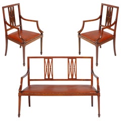 Sofa und Sessel mit dem Label Jakob & Joseph Kohn Wien, Josef Hoffmann-Stil