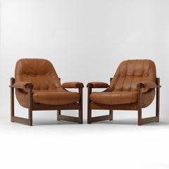Sofa and Armchairs Set by Percival Lafer, Customised in Brown Leather