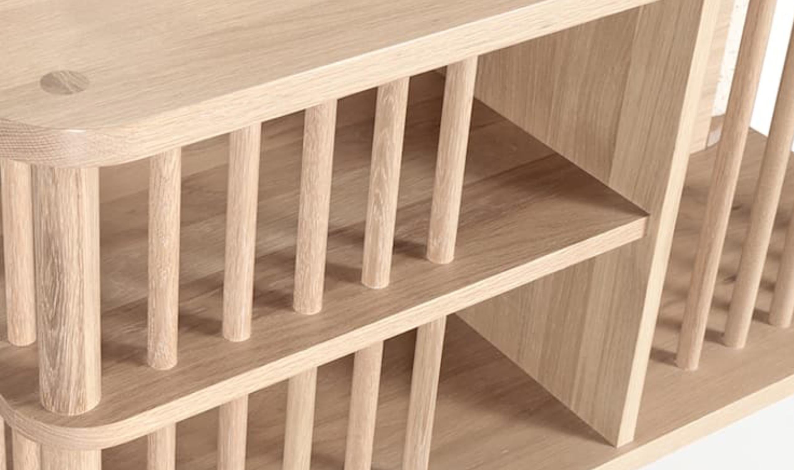 Contemporary Sofa and Bookshelf Room Divider in Walnut or Oak