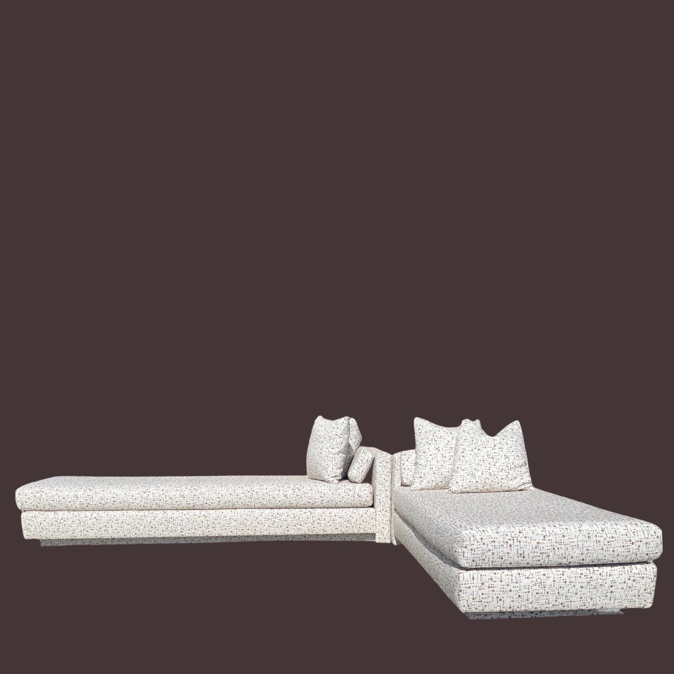 Sofa and Chaise Set in Modern Geometric Neutral Fabric in Style of Steve Chase For Sale 1