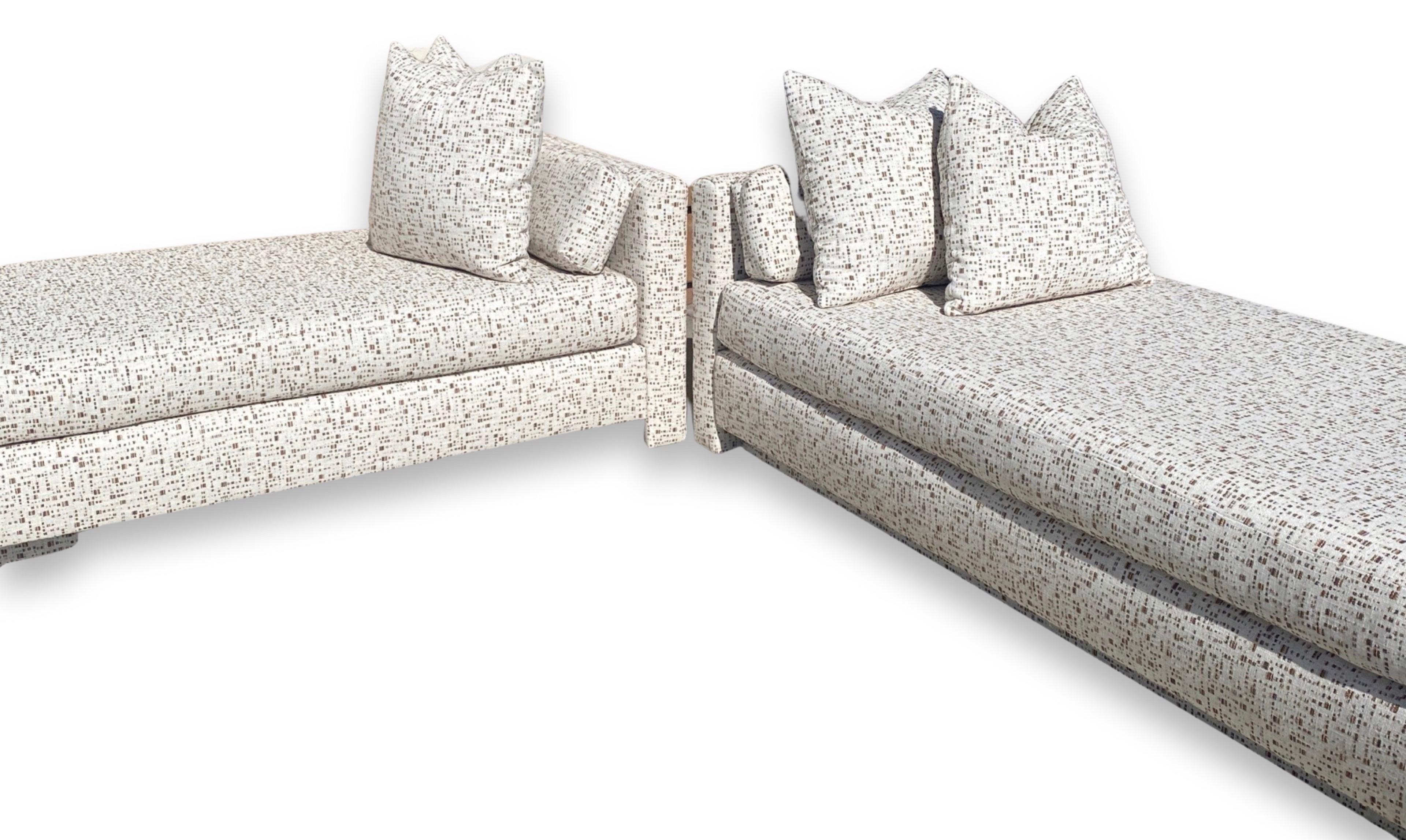 Sofa and Chaise Set in Modern Geometric Neutral Fabric in Style of Steve Chase For Sale 2