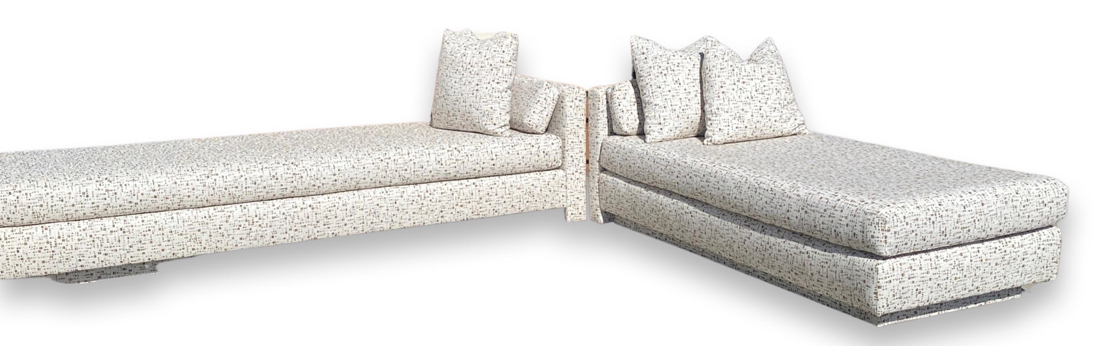 Contemporary Sofa and Chaise Set in Modern Geometric Neutral Fabric in Style of Steve Chase For Sale