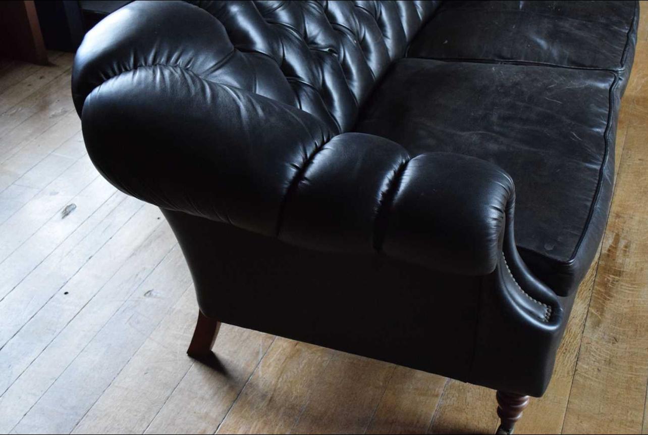 Sofa and two armchairs From Barrow Court House (black leather) In Excellent Condition For Sale In Buxton, GB