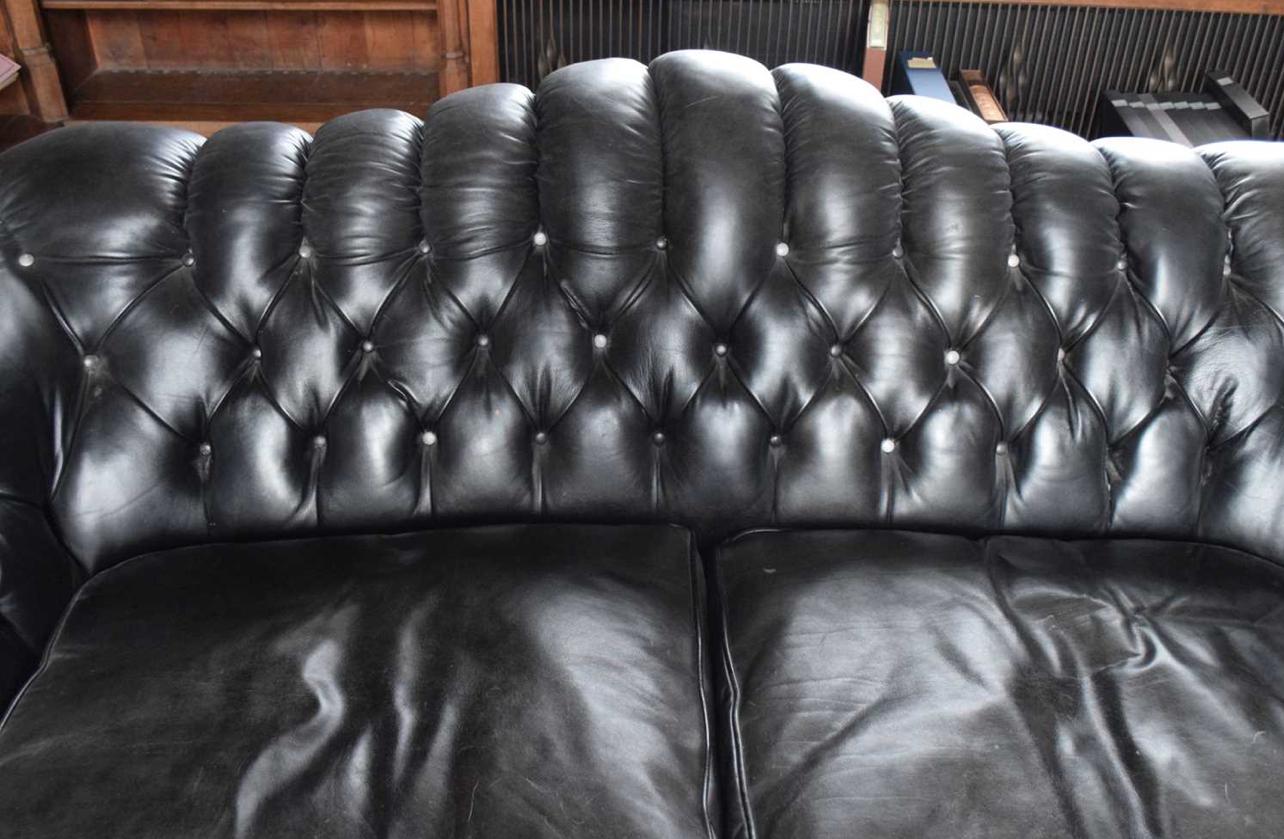 20th Century Sofa and two armchairs From Barrow Court House (black leather) For Sale