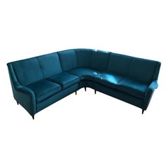 Sofa Attributed to Gio Ponti in Blue Velvet, Restored 1950s