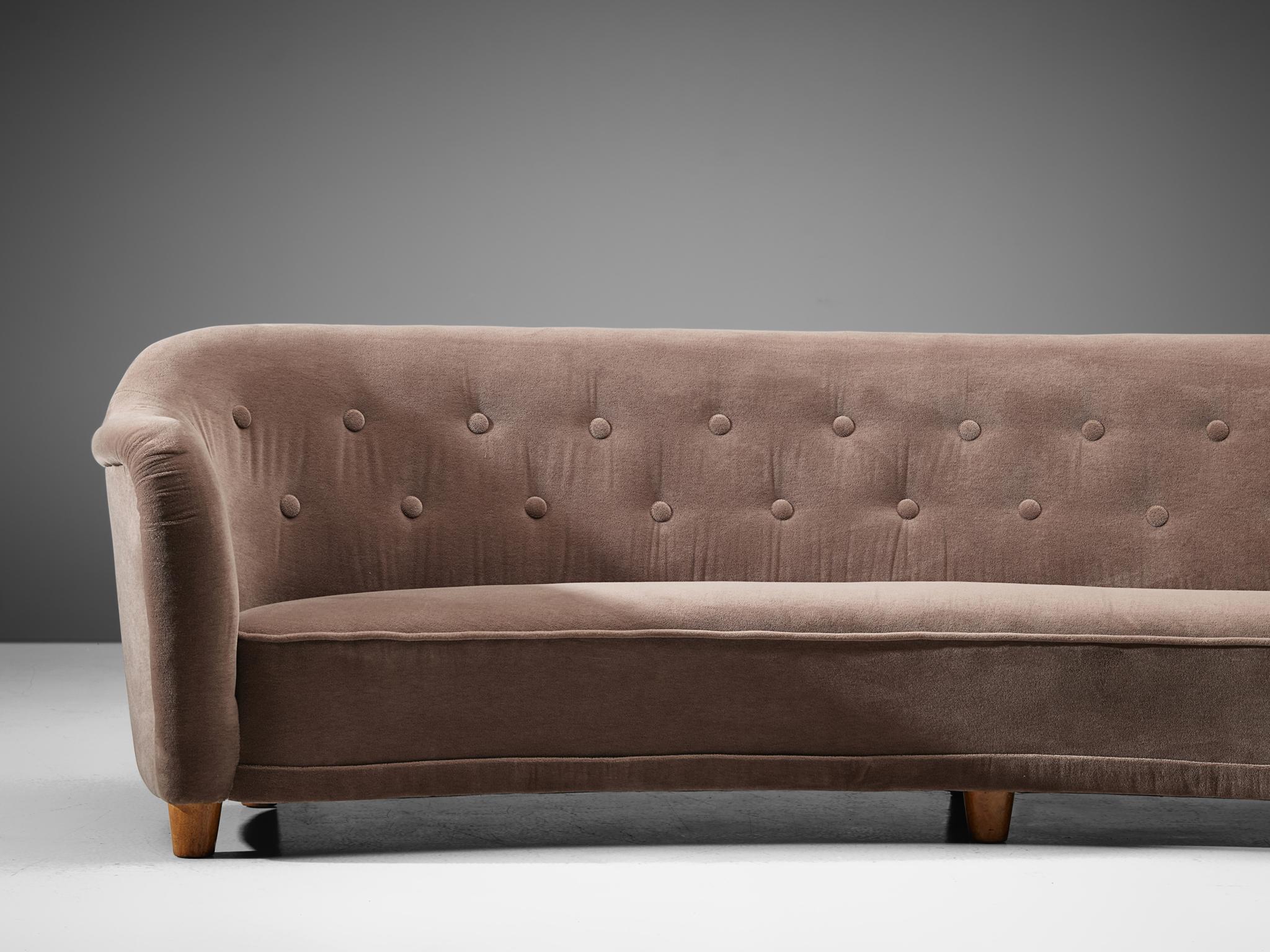 Swedish Large Curved Sofa in Velvet Upholstery