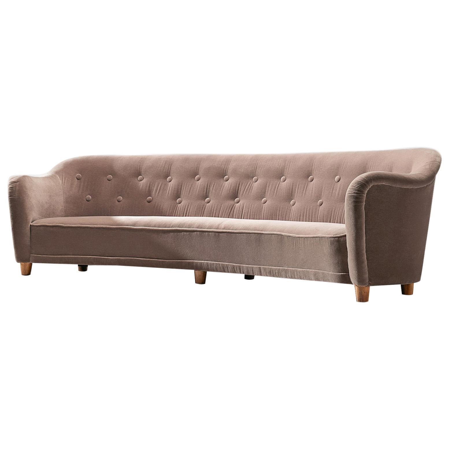 Large Curved Sofa in Velvet Upholstery