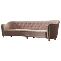 Large Curved Sofa in Velvet Upholstery