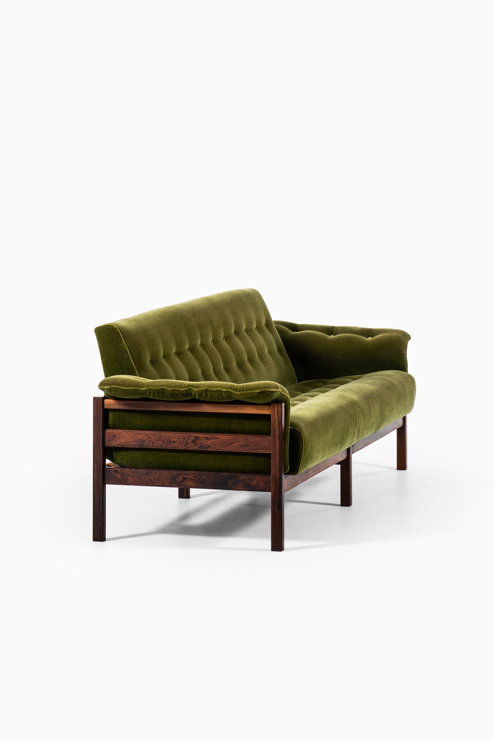 Brazilian Sofa Attributed to Percival Lafer in Rosewood and Velvet Fabric