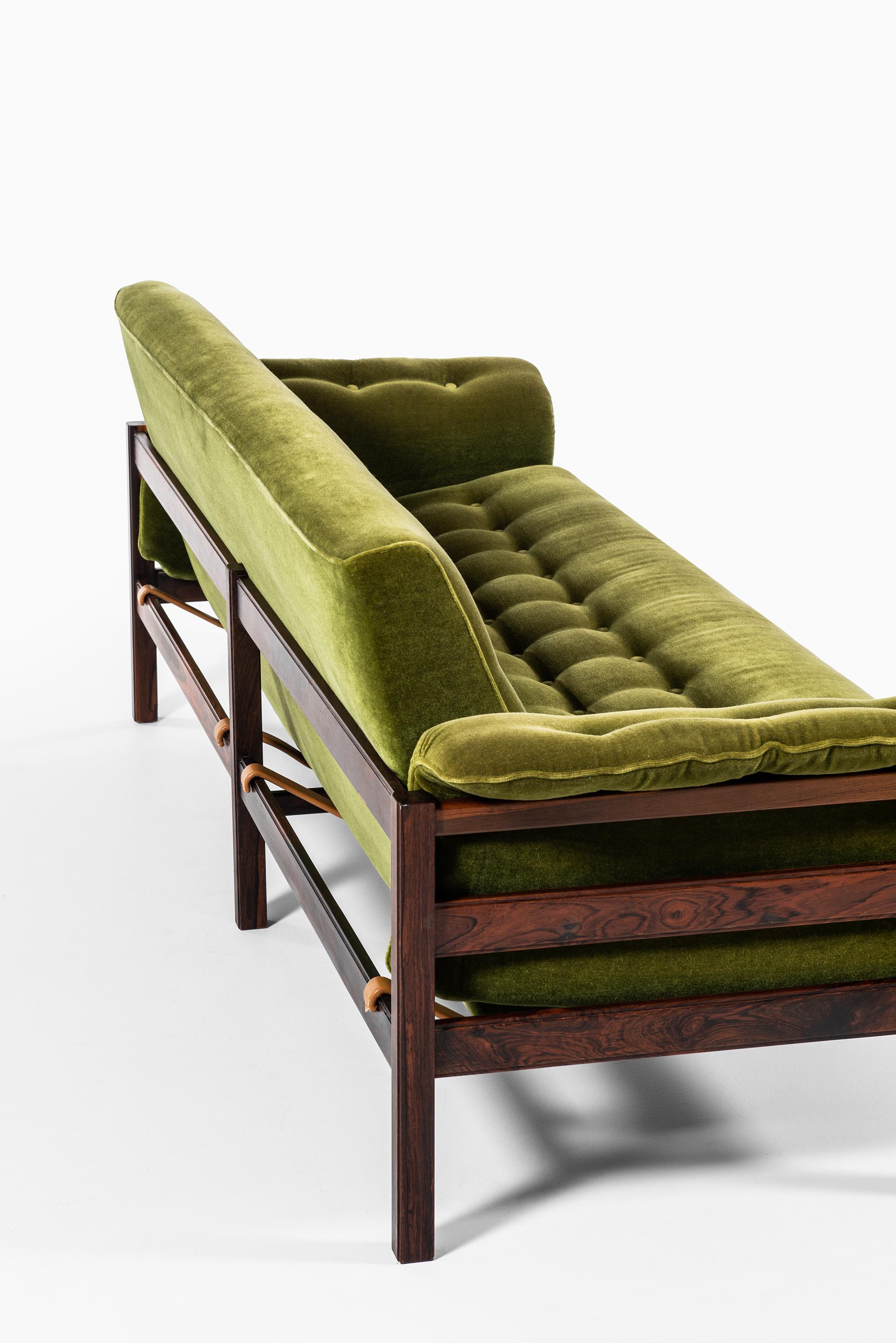 Mid-20th Century Sofa Attributed to Percival Lafer in Rosewood and Velvet Fabric