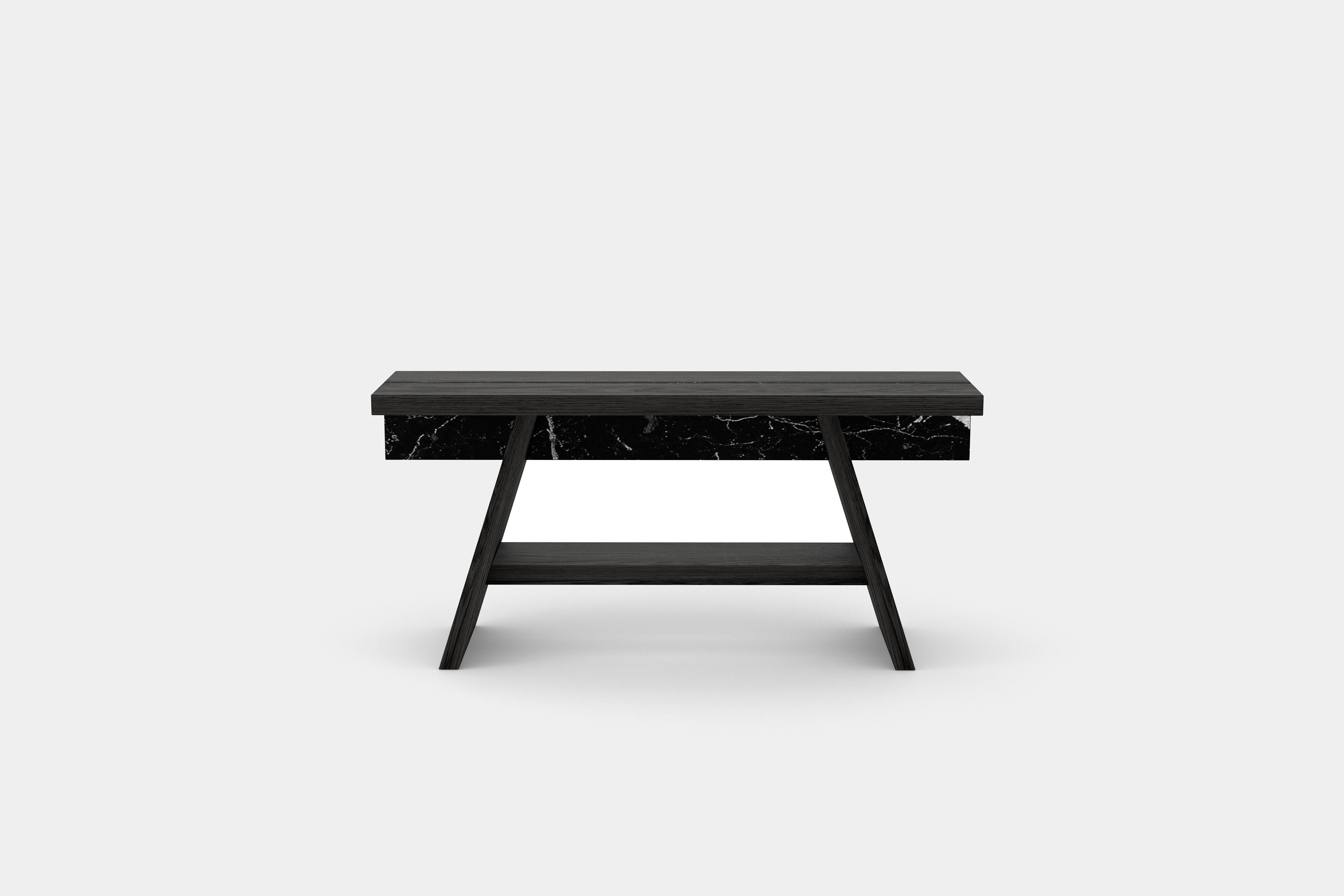 Mexican Laws of Motion Sofa Back in Solid Black Wood, Console Table by Joel Escalona