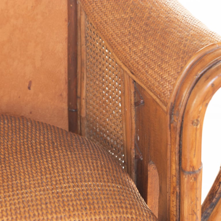 Sofa Bamboo Rattan Wood Painted Leather Ramon Castellano Spanish Kalma Furniture For Sale 5