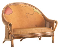 Sofa Bamboo Rattan Wood Painted Leather Ramon Castellano Spanish Kalma Furniture