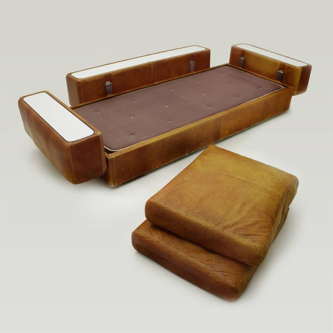 Sofa Bed 711 in Brown Leather by Tito Agnoli for Cinova, 1960s 2