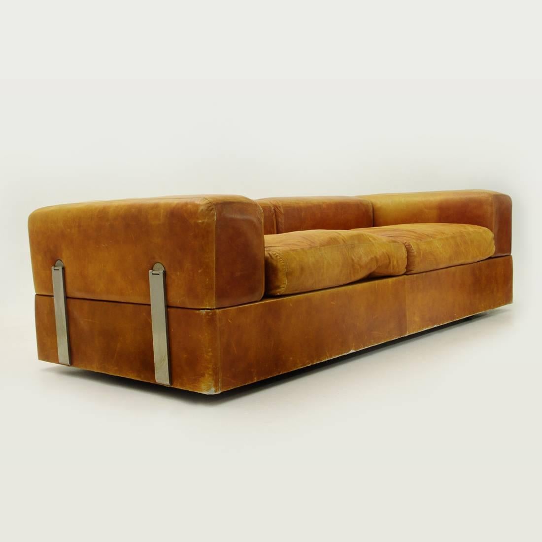 Italian Sofa Bed 711 in Brown Leather by Tito Agnoli for Cinova, 1960s