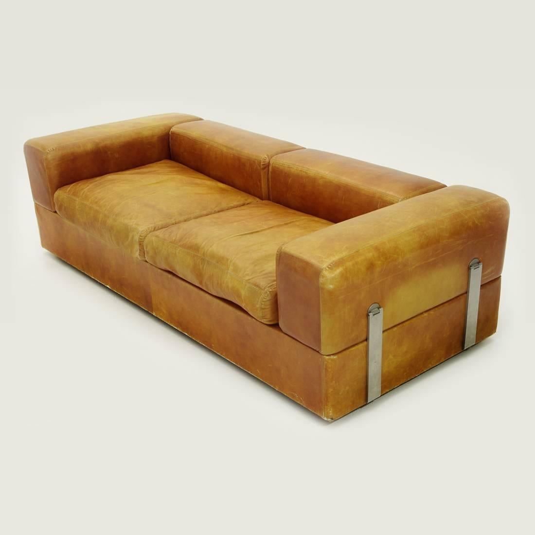 Sofa Bed 711 in Brown Leather by Tito Agnoli for Cinova, 1960s In Good Condition In Savona, IT