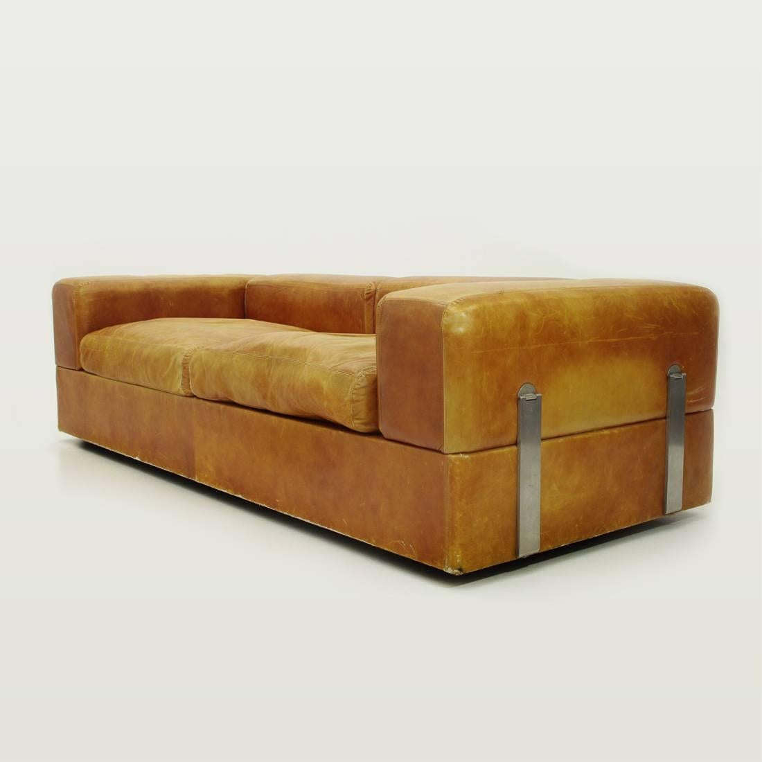 Mid-20th Century Sofa Bed 711 in Brown Leather by Tito Agnoli for Cinova, 1960s