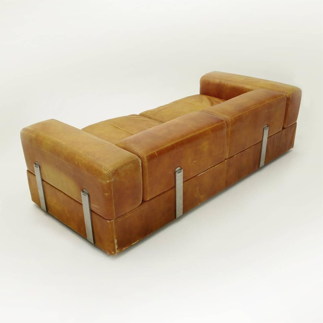 Metal Sofa Bed 711 in Brown Leather by Tito Agnoli for Cinova, 1960s