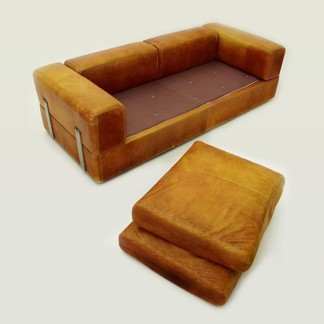 Sofa Bed 711 in Brown Leather by Tito Agnoli for Cinova, 1960s 1