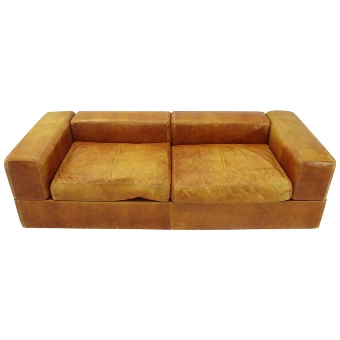 Sofa Bed 711 in Brown Leather by Tito Agnoli for Cinova, 1960s