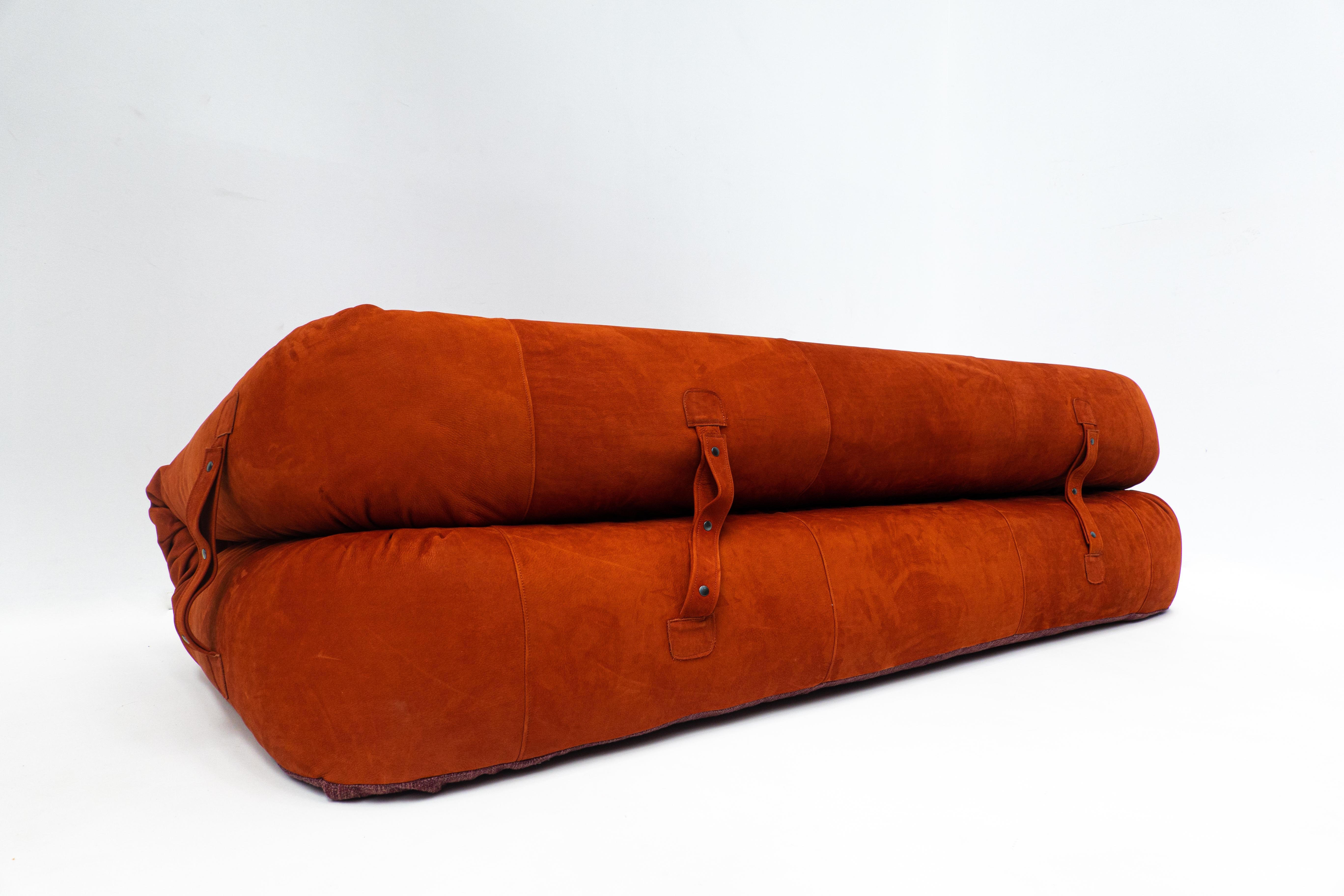 Mid-century Orange three seaters Sofa / Bed model ''Anfibio