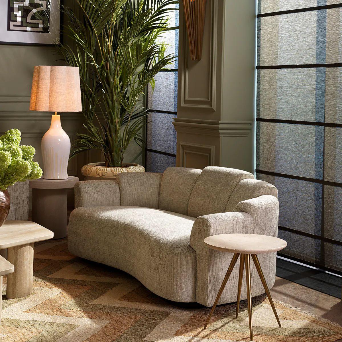 Moderne Canapé - Tissu beige et base noire en vente