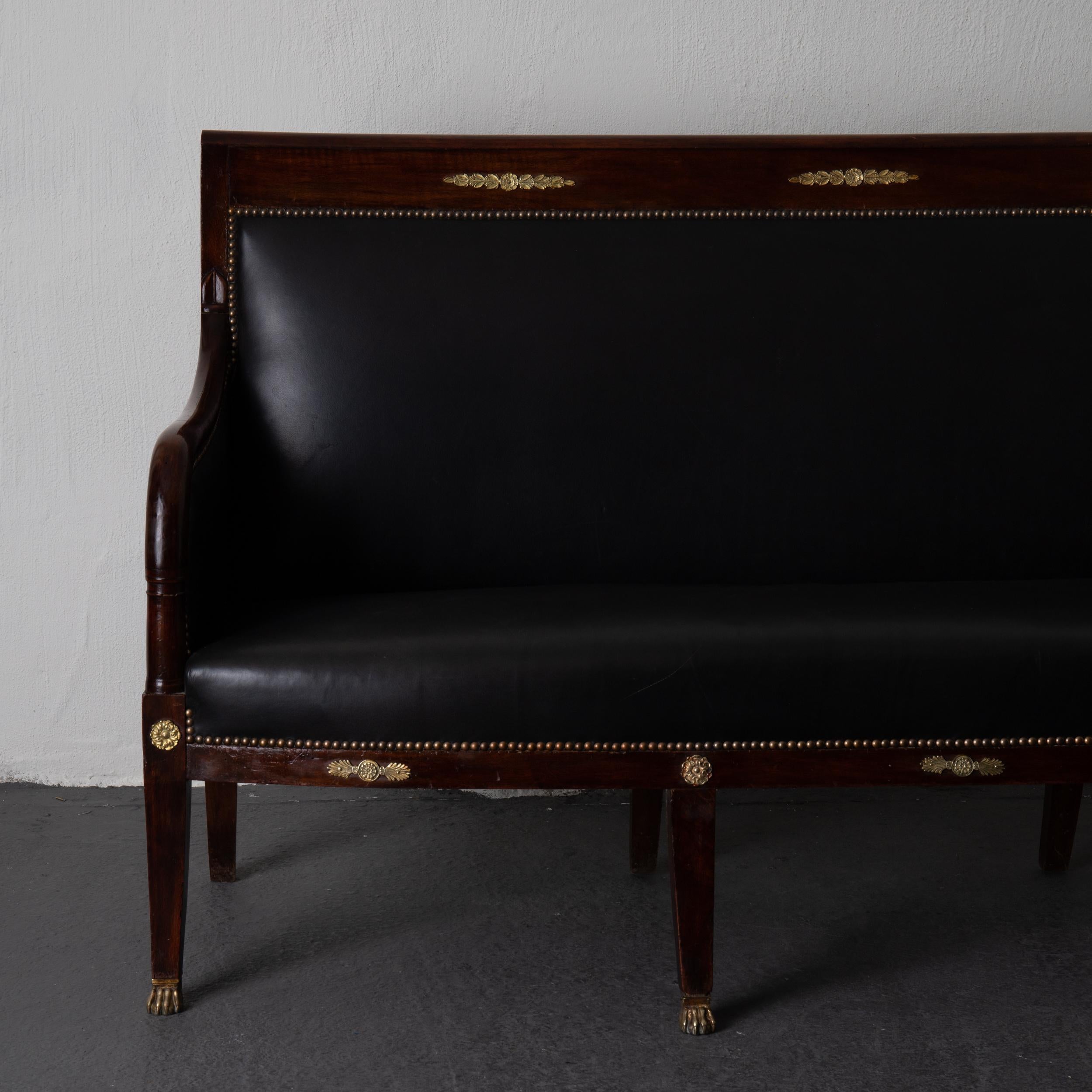 Sofa Bench French Empire Mahogany Brass Brown France For Sale 2