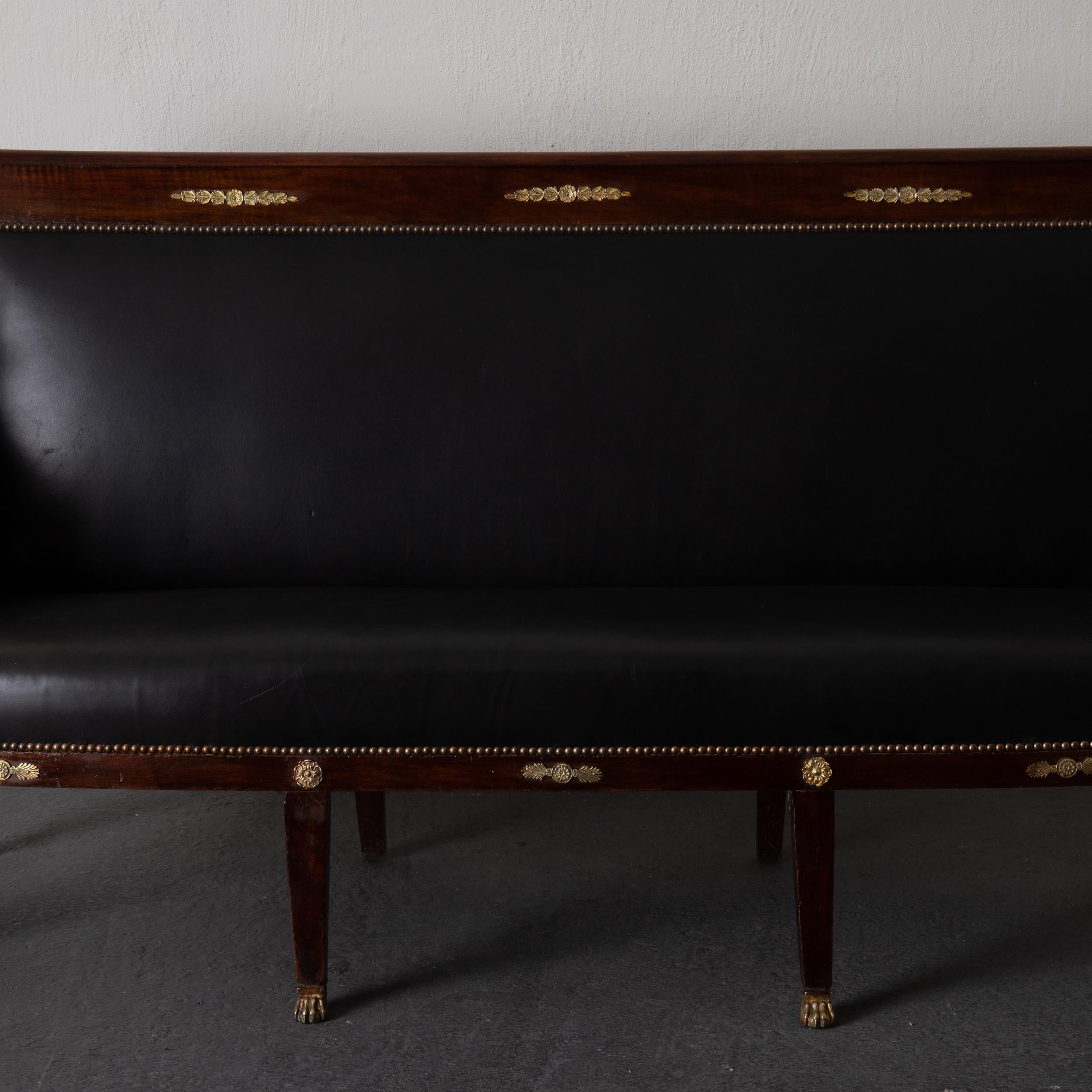 Sofa Bench French Empire Mahogany Brass Brown France For Sale 3