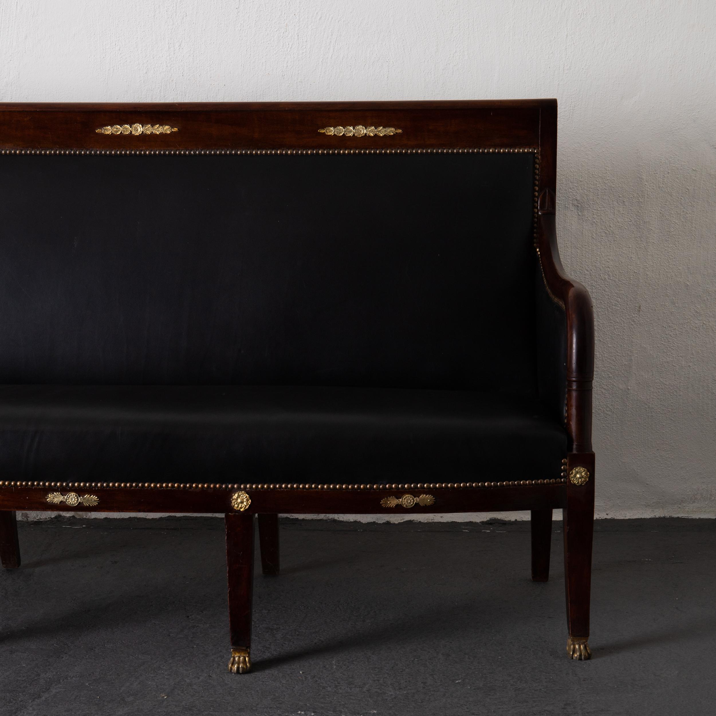Sofa Bench French Empire Mahogany Brass Brown France For Sale 4