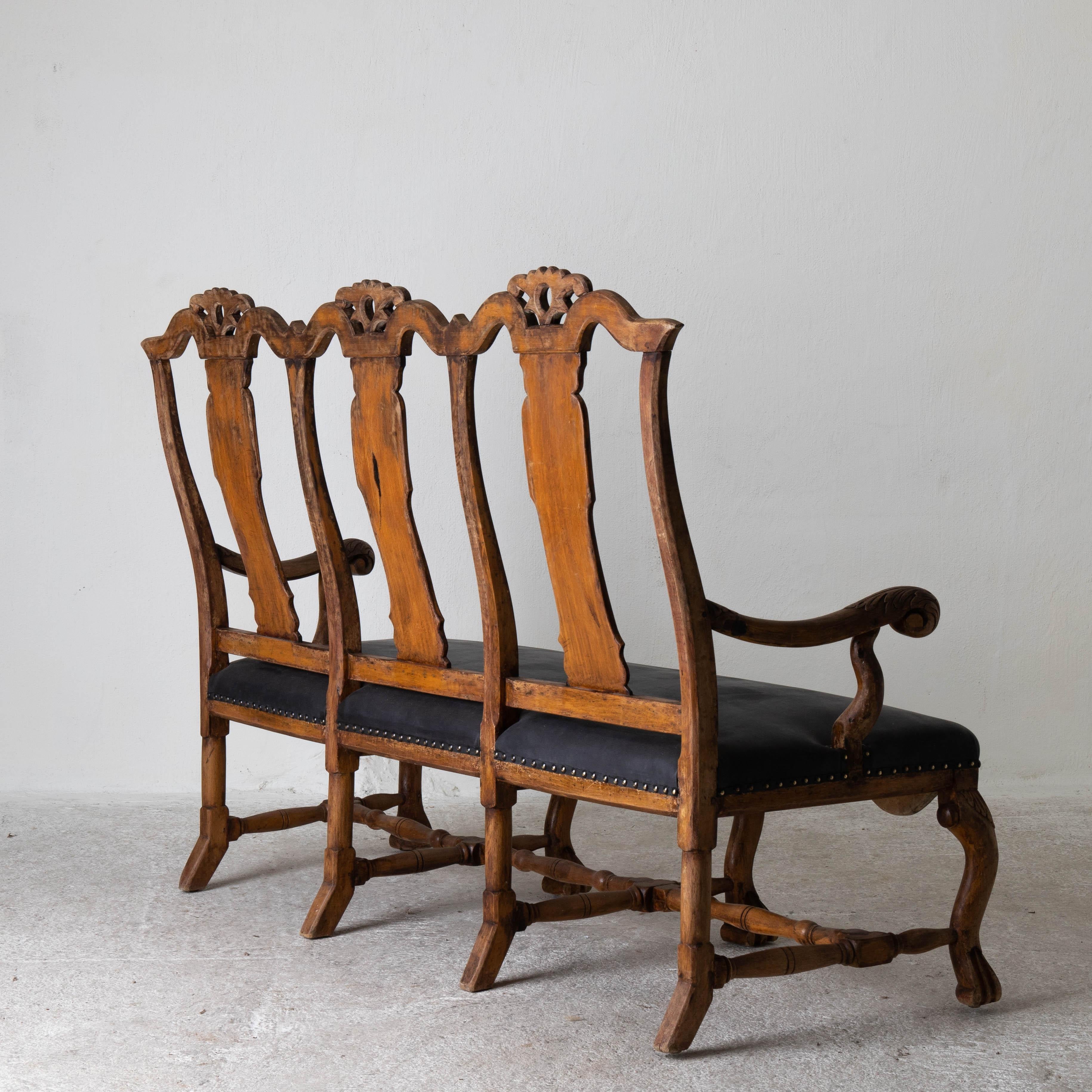 Sofa Bench Swedish Baroque Period 1650-1750 Brown Black, Sweden For Sale 5