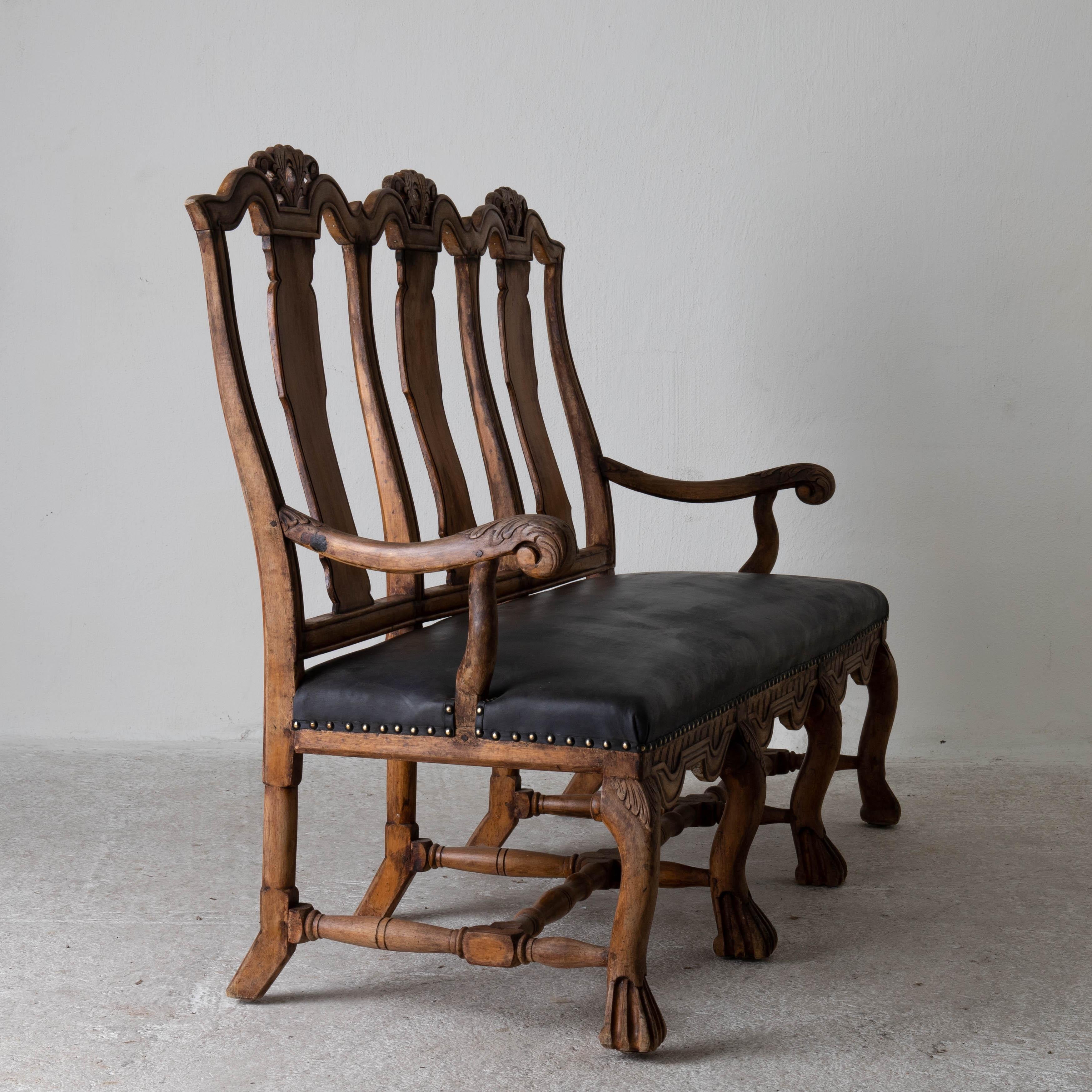 Sofa Bench Swedish Baroque Period 1650-1750 Brown Black, Sweden For Sale 6