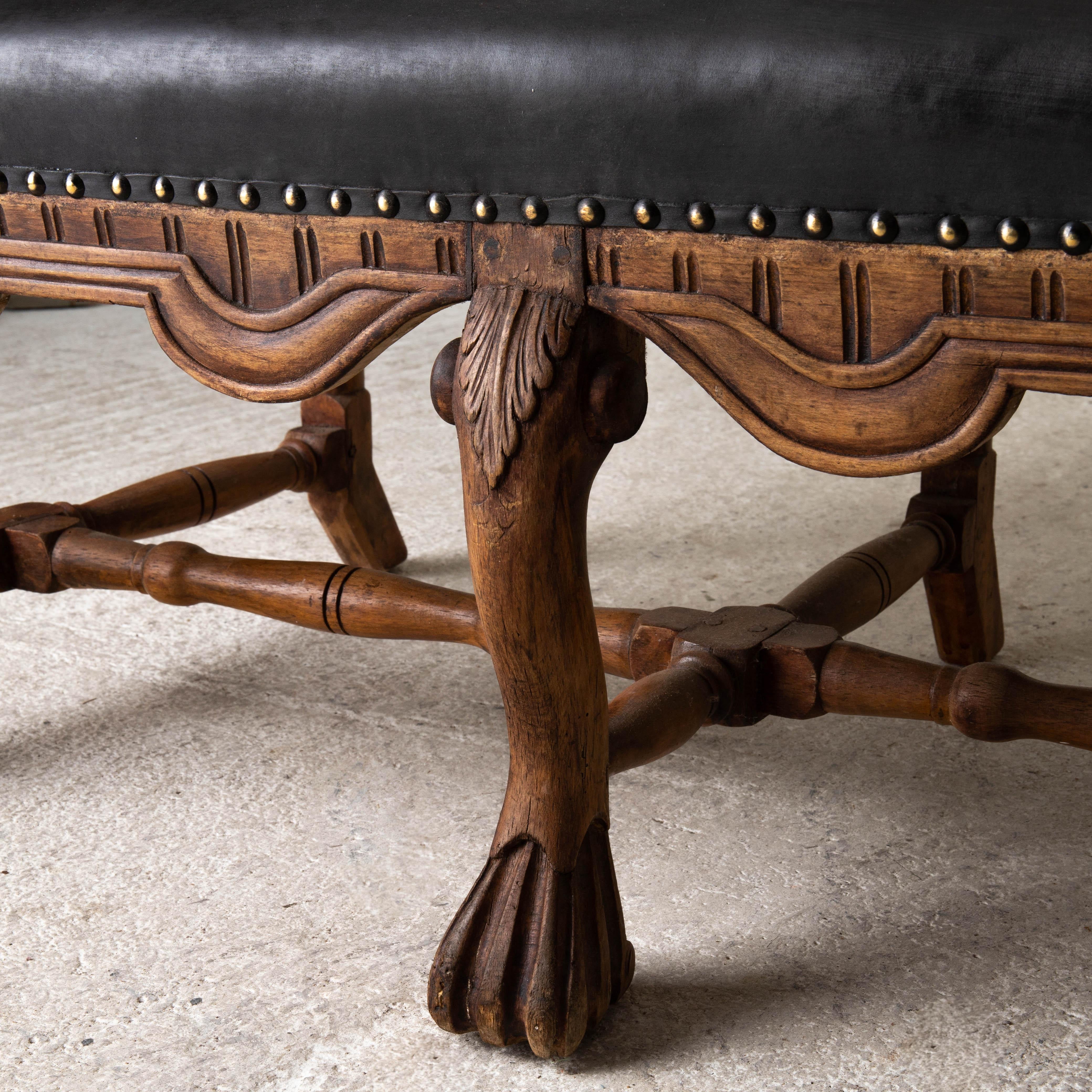Sofa Bench Swedish Baroque Period 1650-1750 Brown Black, Sweden In Good Condition For Sale In New York, NY