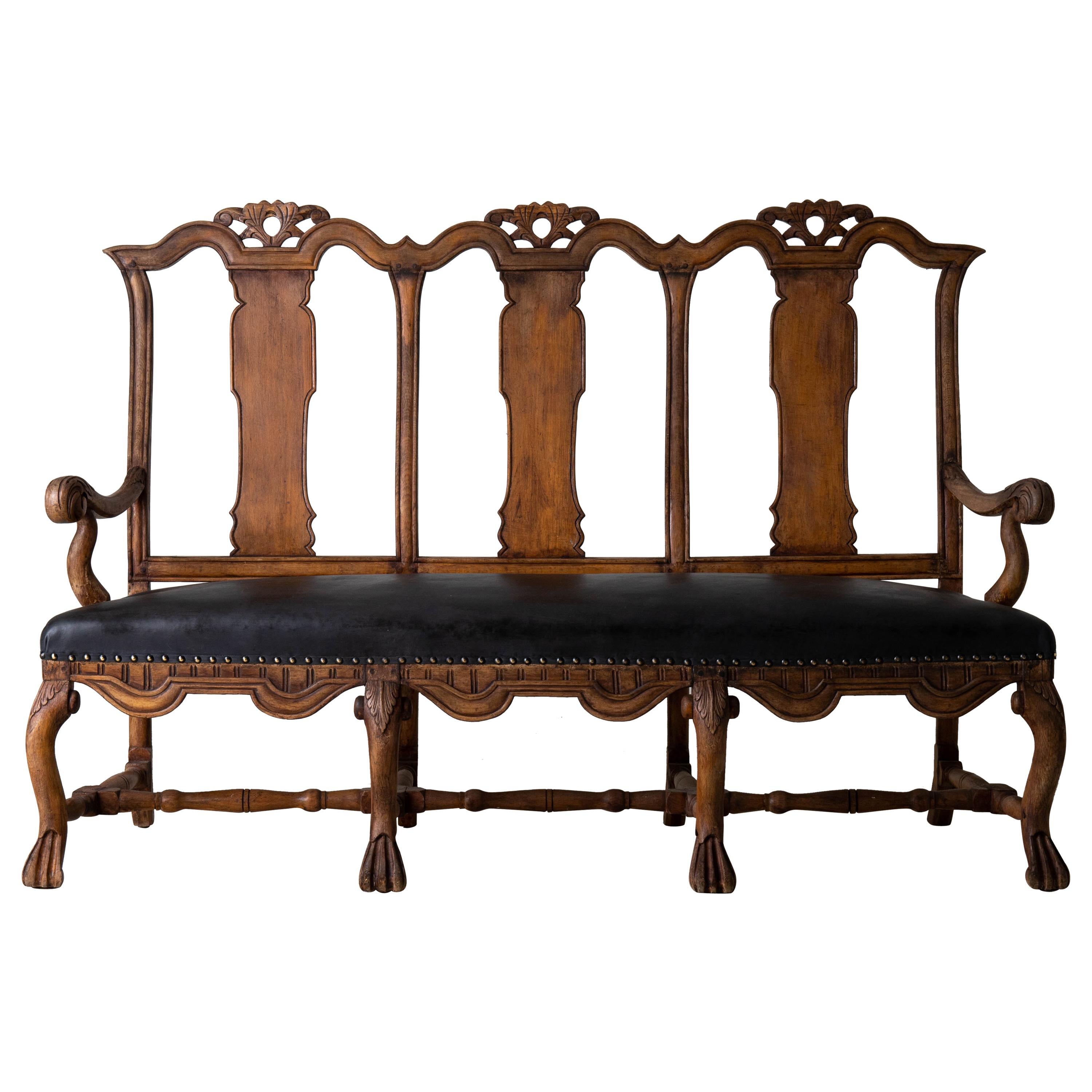 Sofa Bench Swedish Baroque Period 1650-1750 Brown Black, Sweden