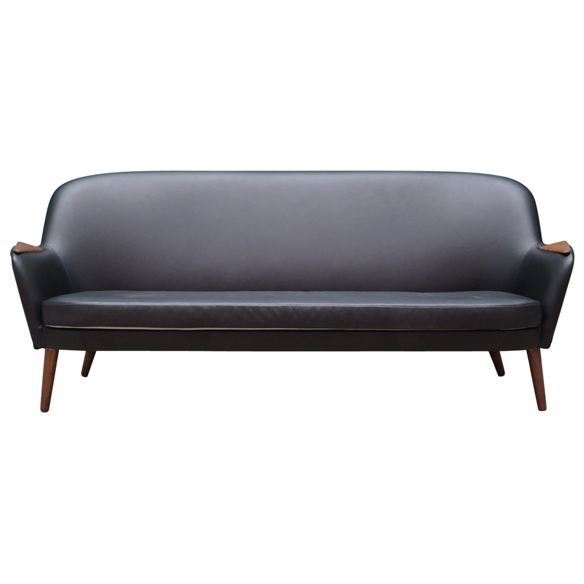 Sofa Black Leather, Danish Design, 1970s For Sale