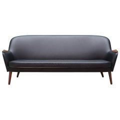 Sofa Black Leather, Danish Design, 1970s