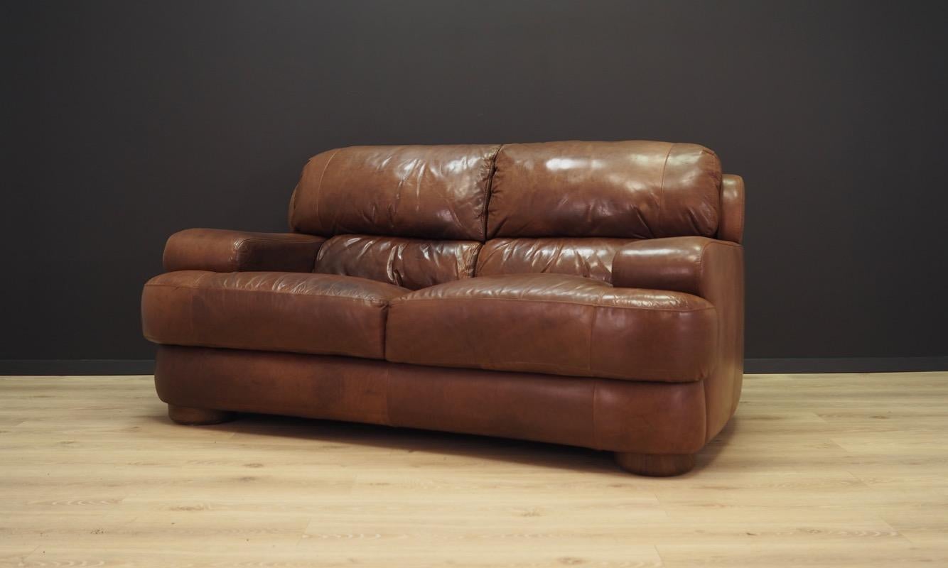 Mid-Century Modern Sofa Brown Leather Danish Design Vintage, 1960s For Sale