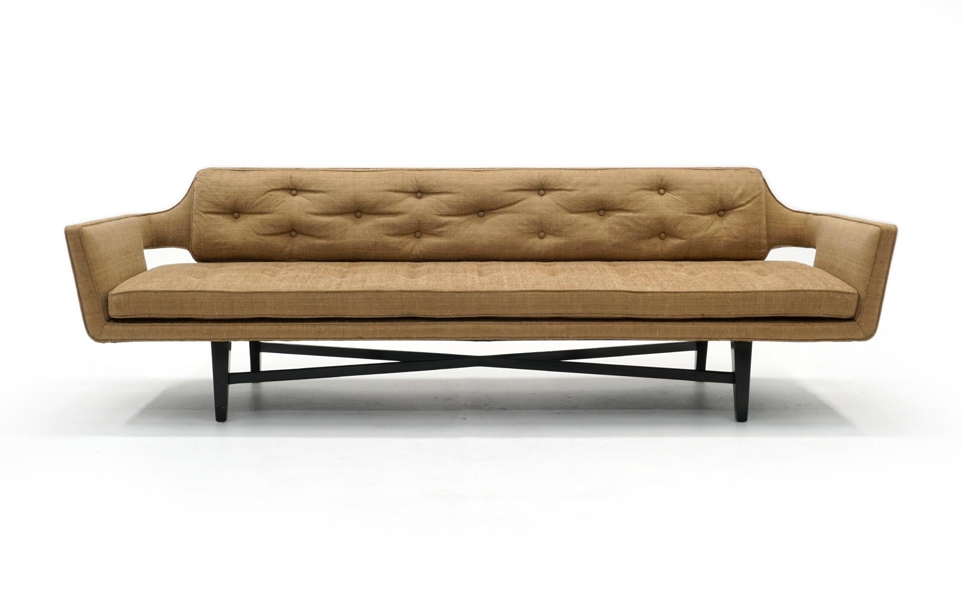 North American Sofa by Edward Wormley for Dunbar, Beautiful Original Condition, Tan Silk Fabric For Sale