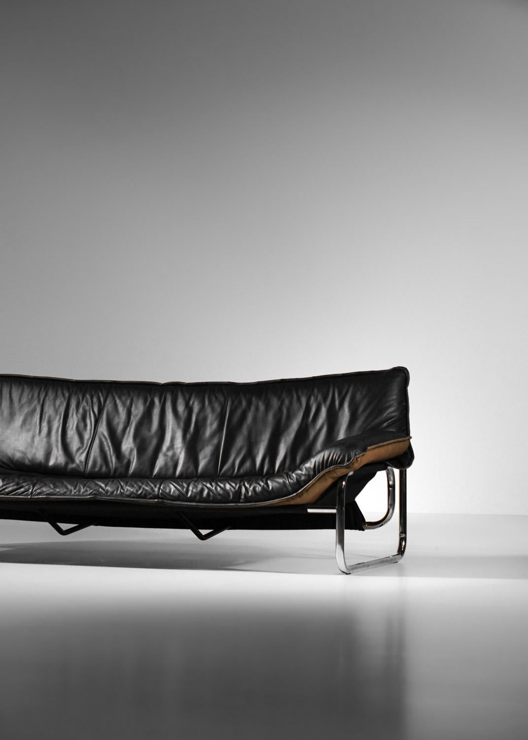 Scandinavian Modern Sofa  by Johan Bertil Haggstrom for ikea 70's in leather and chromed steel