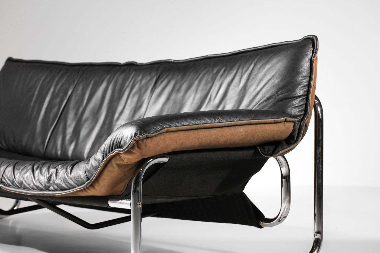 Swedish Sofa  by Johan Bertil Haggstrom for ikea 70's in leather and chromed steel