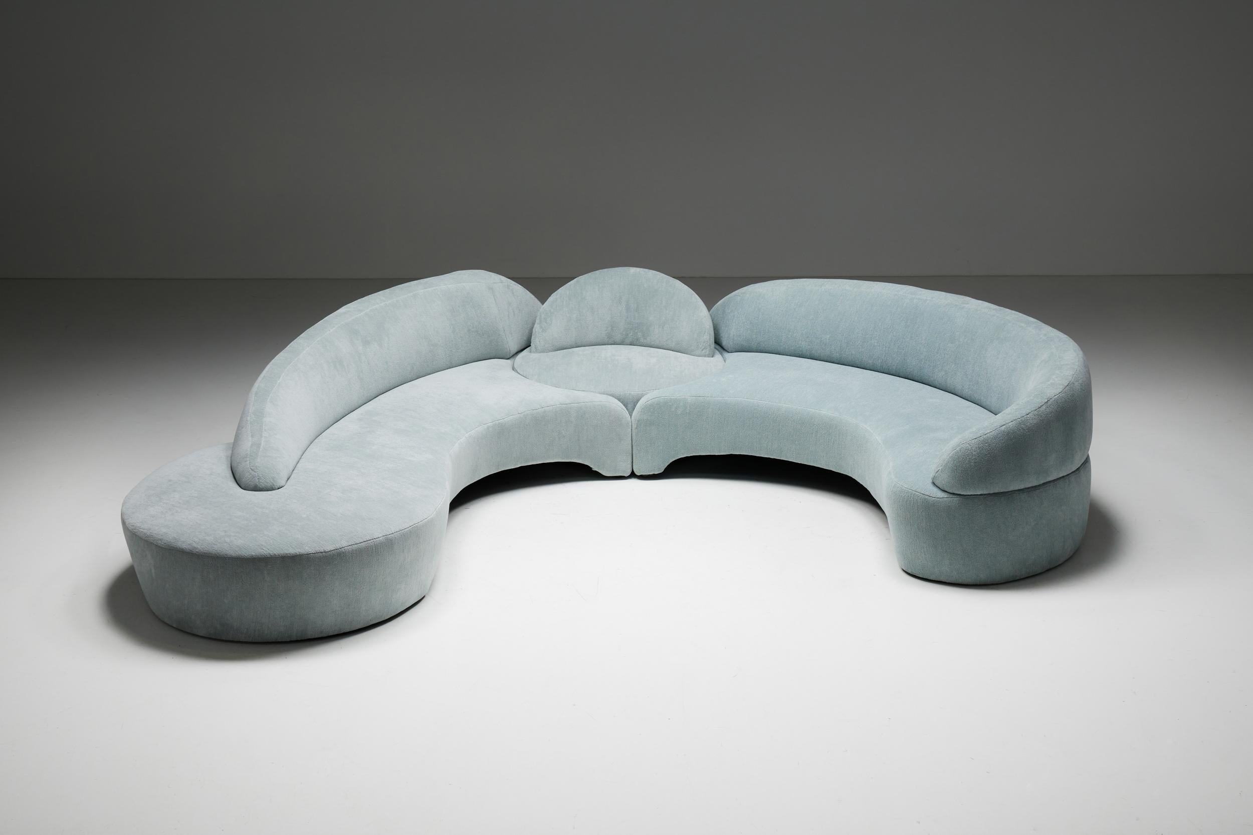 Vladimir Kagan; Futurism; Modernism; 2000s; Mid-Century Modern; Roche Bobois; France; Cotton Chenille; Contemporary Design; Chenille Fabric; Ottoman; 2003; Grey; Glacier;

Futurist asymmetric 'Comete' sofa with ottoman designed by Vladimir Kagan for