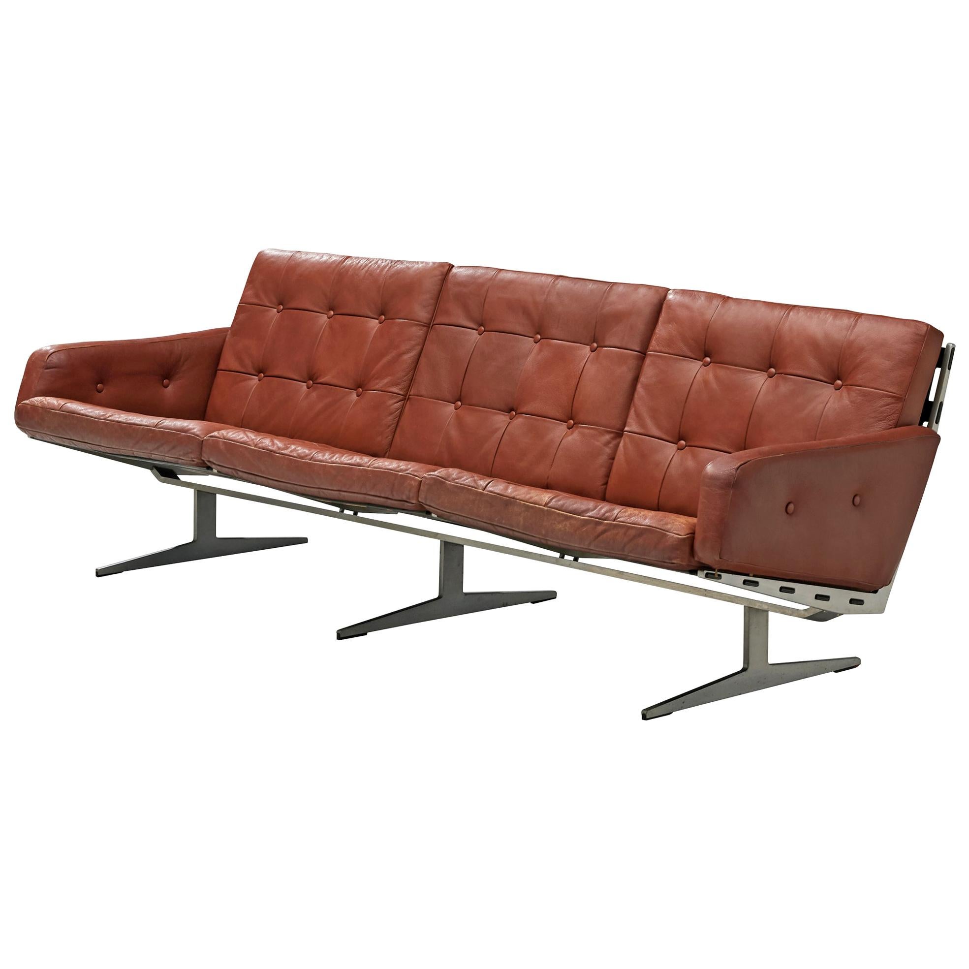 Sofa "Caravelle" in Brown Leather by Paul Leidersdorff
