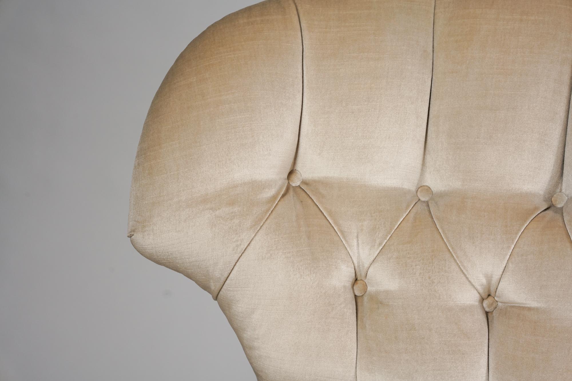 Fabric Curved Finnish Sofa, Carl-Johan Boman, 1940s For Sale